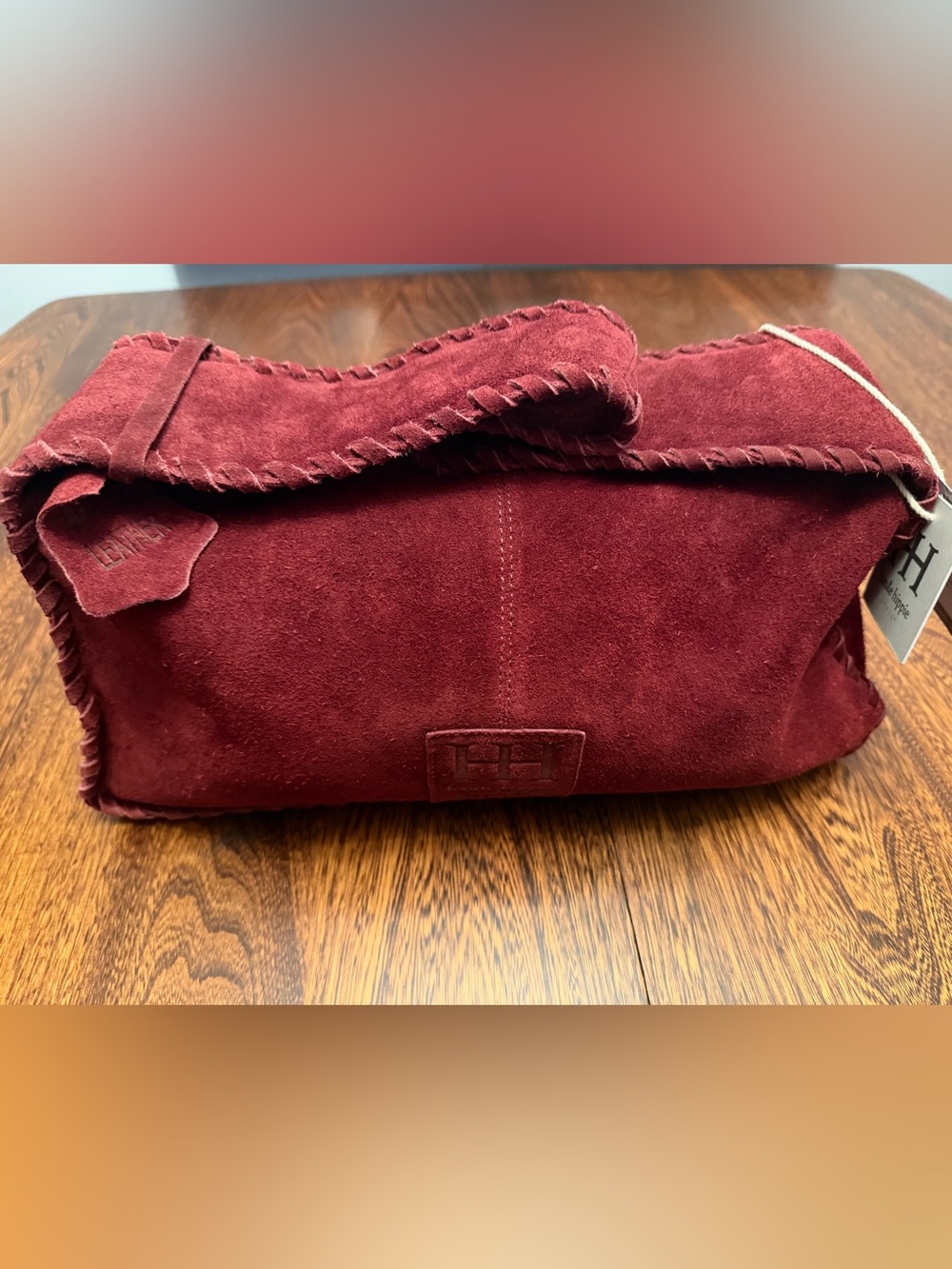 RARE-FIND Haute Hippie Burgundy Wine Suede Braided Strap Shoulder Bag - Picture 4 of 9